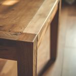 close-up view of a beautifully crafted wooden table, showcasing the rich textures and warm tones of the wood grain