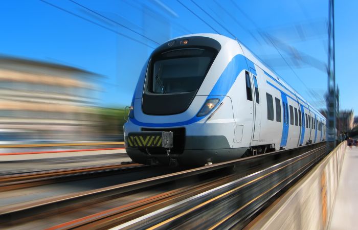 Train speeding down a piece of track