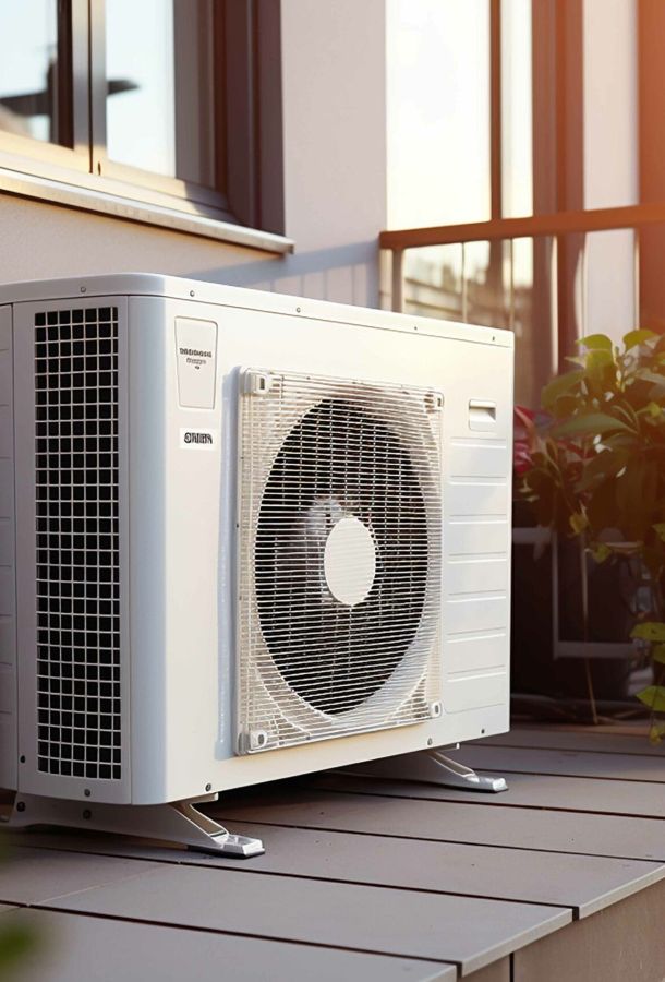 outdoor air source heat pump unit on the roof of the house