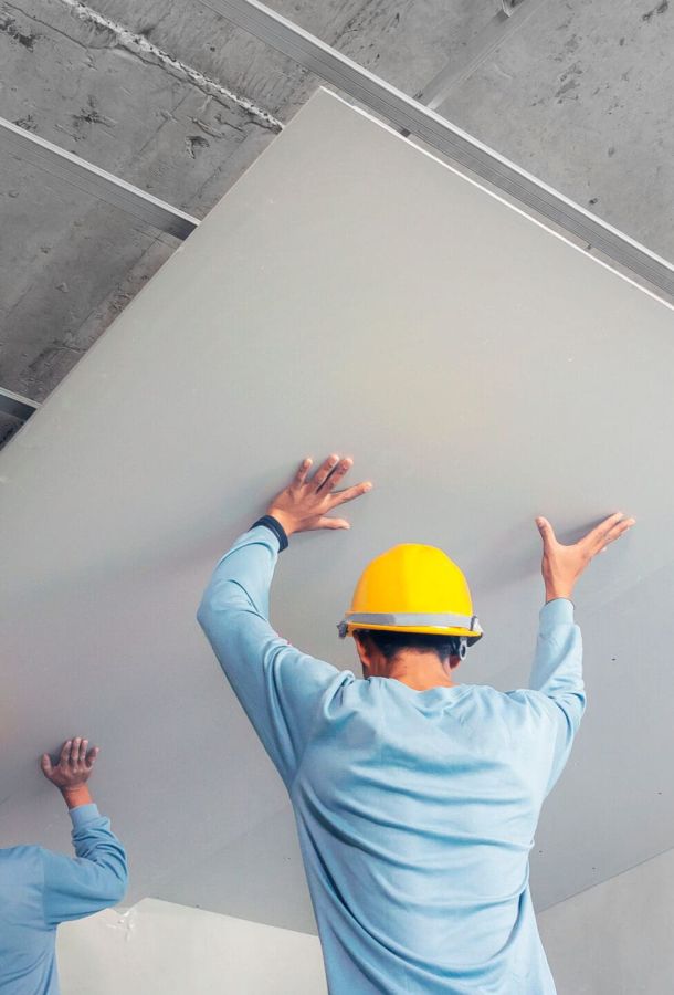 Ceiling installation with acoustic panels With professional tech